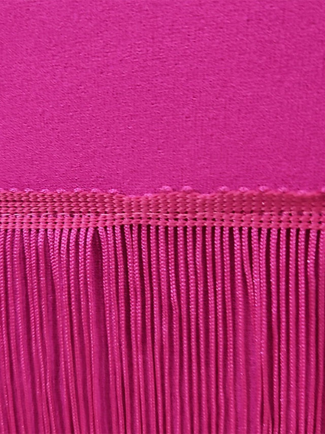 Women's Dress - Semi Formal Party Dress Fringe Dress Midi Dress Pink Long Sleeve Pure Color Tassel Fringe Winter Fall Autumn V Neck Stylish Winter Dress Fall Dress 2023 S M L XL XXL