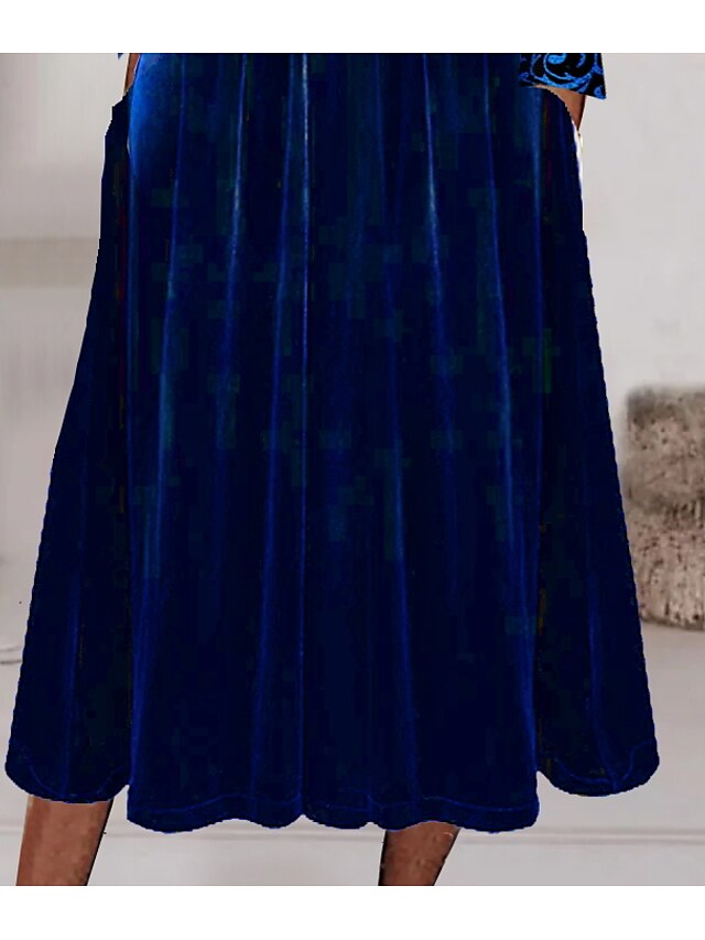 Women's Dress - Party Dress Wedding Guest Dress Velvet Dress Swing Dress Midi Dress Blue Long Sleeve Pure Color Velvet Spring Fall Winter Crew Neck Stylish Winter Dress Fall Dress 2023 S M L XL 2XL 3XL