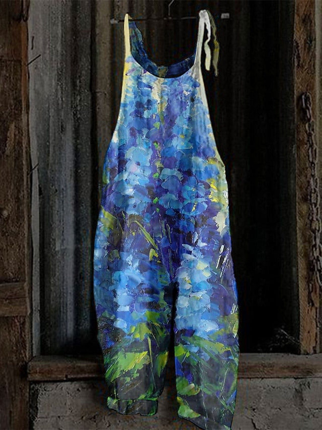 Women's Overall Print Floral Crew Neck Streetwear Daily Vacation Loose Fit Sleeveless Light Green Pink Royal Blue S M L Summer - LuckyFash™