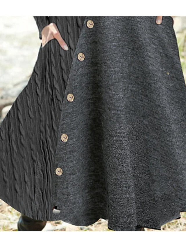 Women's Dress - Sweater Dress Winter Dress Knit Dress Midi Dress Gray Long Sleeve Pure Color Ruched Winter Fall Autumn Crew Neck Stylish Winter Dress Weekend Fall Dress 2023 S M L XL XXL 3XL