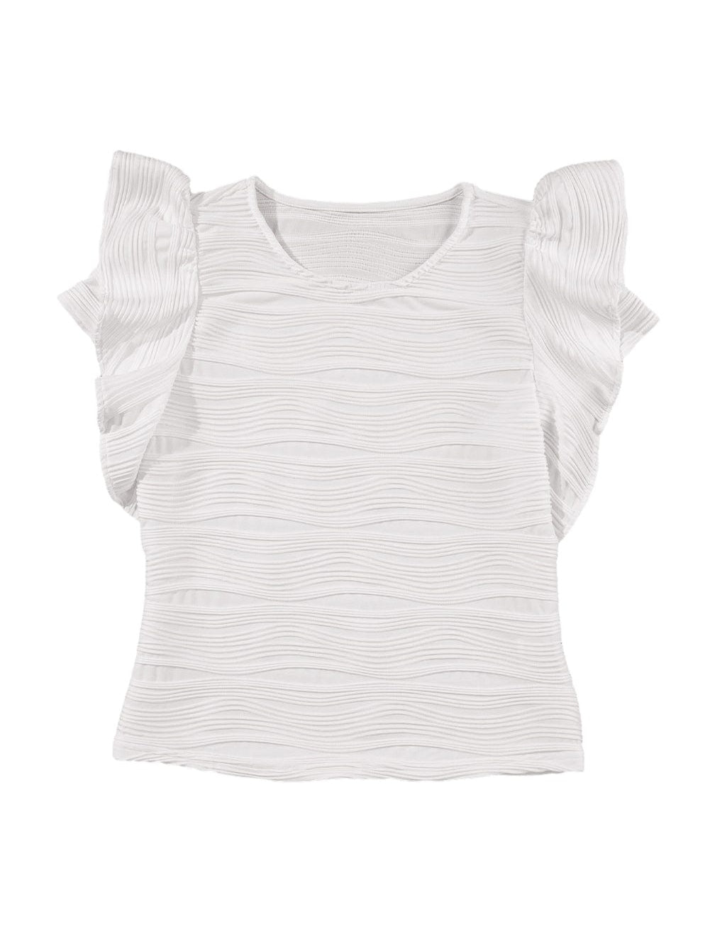 Wavy White Textured Ruffle Sleeve Blouse