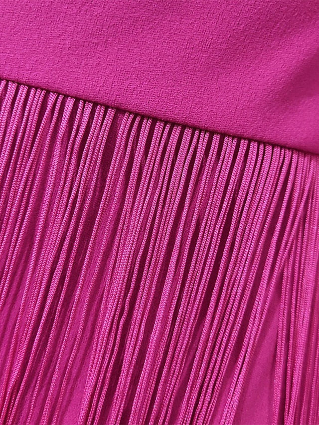 Women's Dress - Semi Formal Party Dress Fringe Dress Midi Dress Pink Long Sleeve Pure Color Tassel Fringe Winter Fall Autumn V Neck Stylish Winter Dress Fall Dress 2023 S M L XL XXL