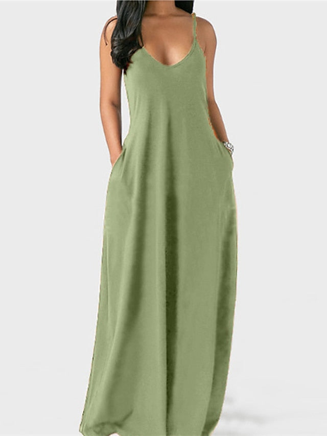 Women's Dress - Pajamas Nightgown Nighty Pjs Pure Color Comfort Home Daily Polyester Straps Sleeveless Backless Pocket Spring Summer Green Purple / V Wire