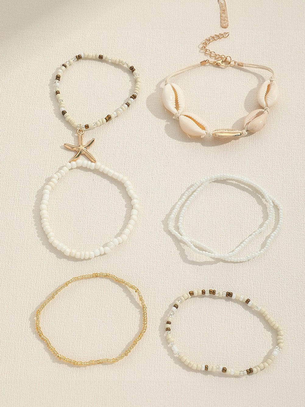 White 7pcs Bohemian Shell Starfish Beaded Bracelets