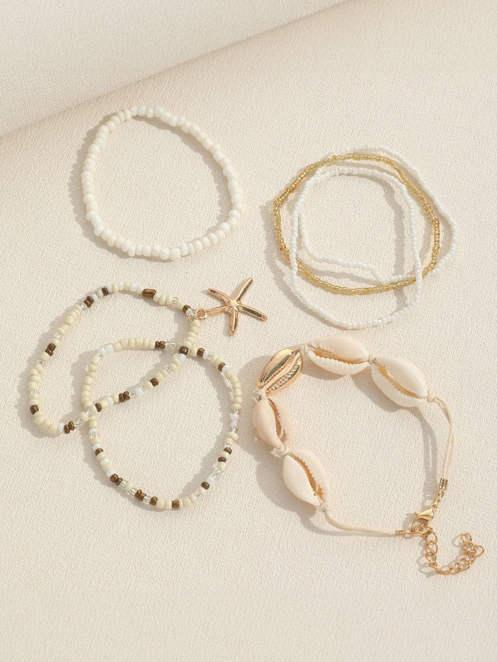 White 7pcs Bohemian Shell Starfish Beaded Bracelets