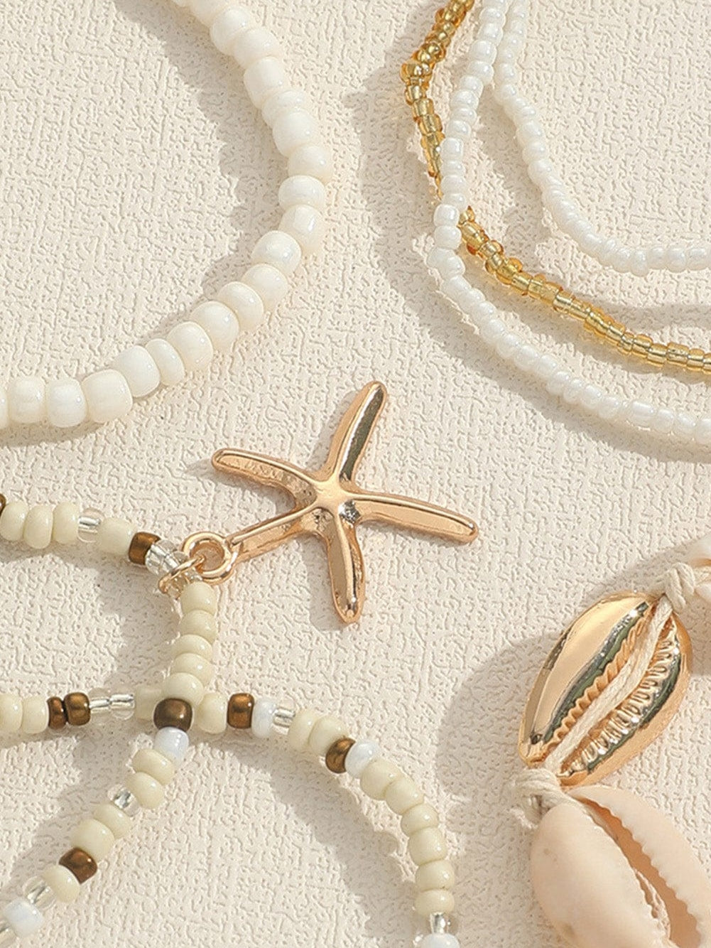 White 7pcs Bohemian Shell Starfish Beaded Bracelets