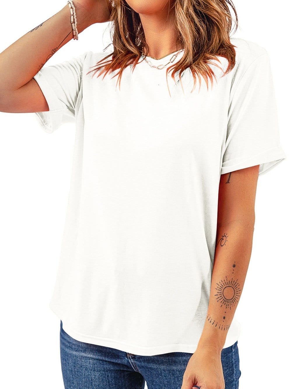 White Classic Round Neck Tee - Breathable Casual Style