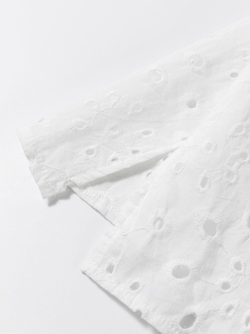 White Floral Embroidered Sheer Puff Sleeve Top