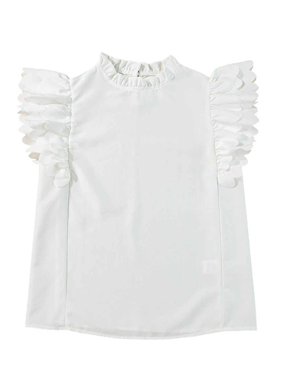 White Frilled Ruffle Sleeve Top with Scalloped Hem