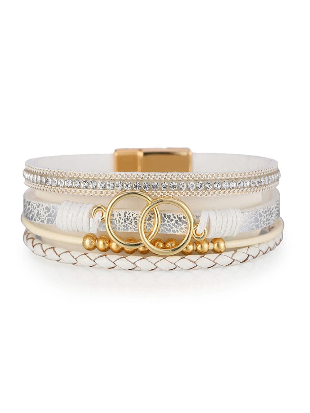White Ring Beads Hand-woven Buckle Bracelet