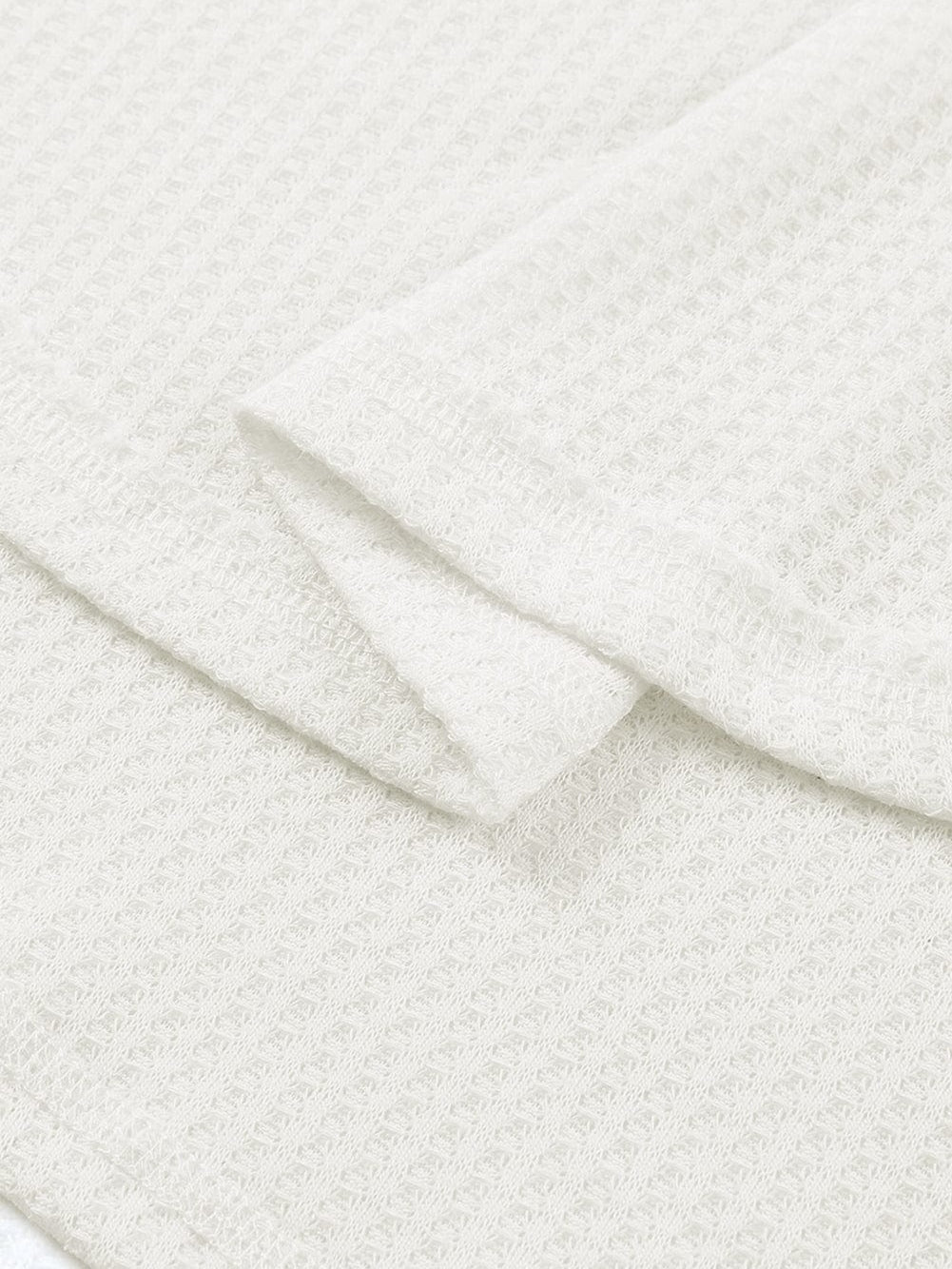 White V-Neck Waffle Knit Loose Top