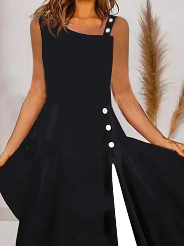 Women's Dress - Casual Dress Midi Dress Black Sleeveless Color Block Ruched Spring Summer Cold Shoulder Casual Weekend 2023 S M L XL XXL 3XL