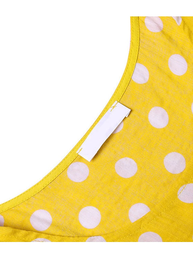 Women's Dress - A Line Dress Maxi long Dress Black Yellow Red Long Sleeve Polka Dot Patchwork Summer Spring Crew Neck Hot Winter Dress Fall Dress Loose Fit 2023 M L XL XXL 3XL 4XL 5XL