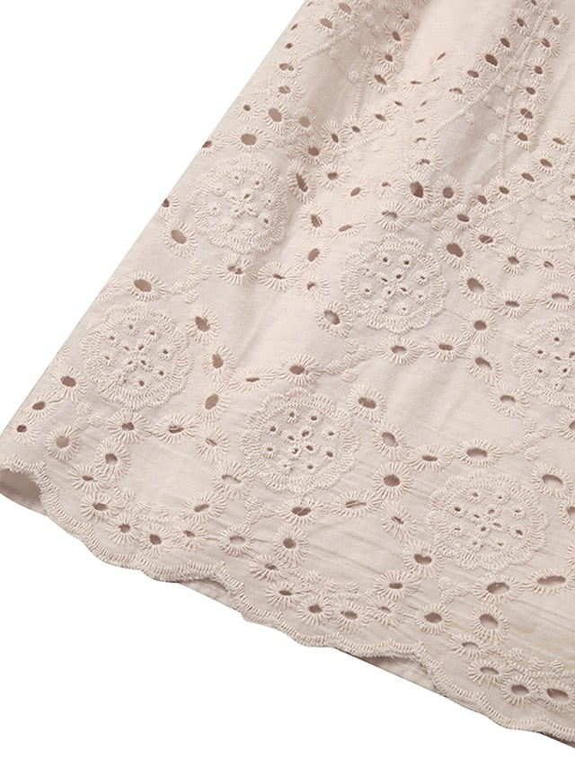 Women's Dress - Casual Dress Lace Dress Summer Dress Plain Lace Hollow Out U Neck Mini Dress Fashion Streetwear Outdoor Daily 3/4 Length Sleeve Loose Fit White Green Apricot Summer Spring S M L XL XXL