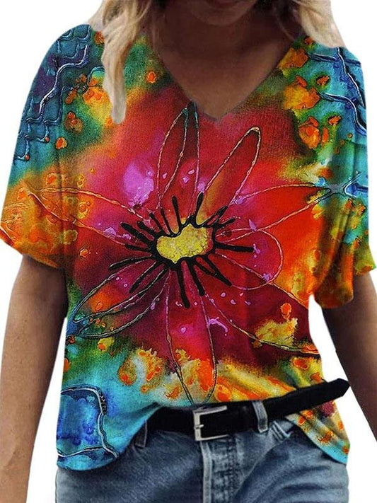 Printed V Neck Short Sleeve T-shirts