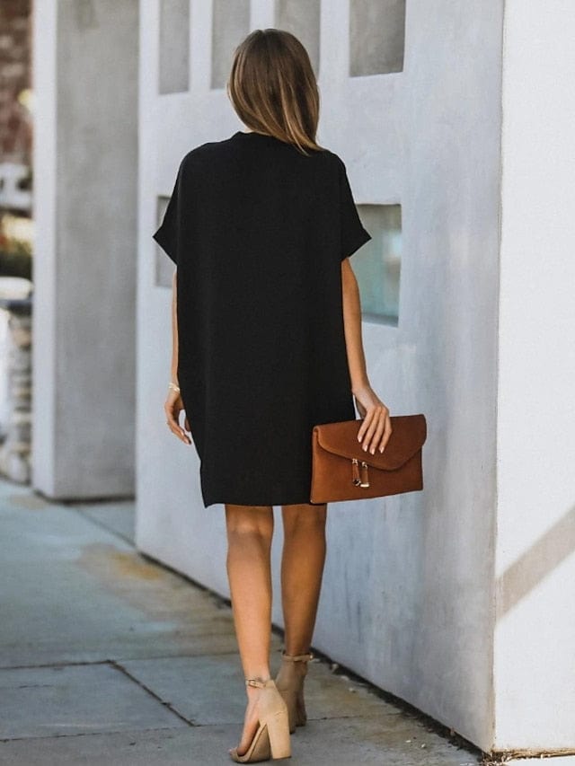 Women's Dress - Casual Dress Midi Dress Black White Yellow Short Sleeve Pure Color Summer Spring V Neck Hot  S M L XL XXL