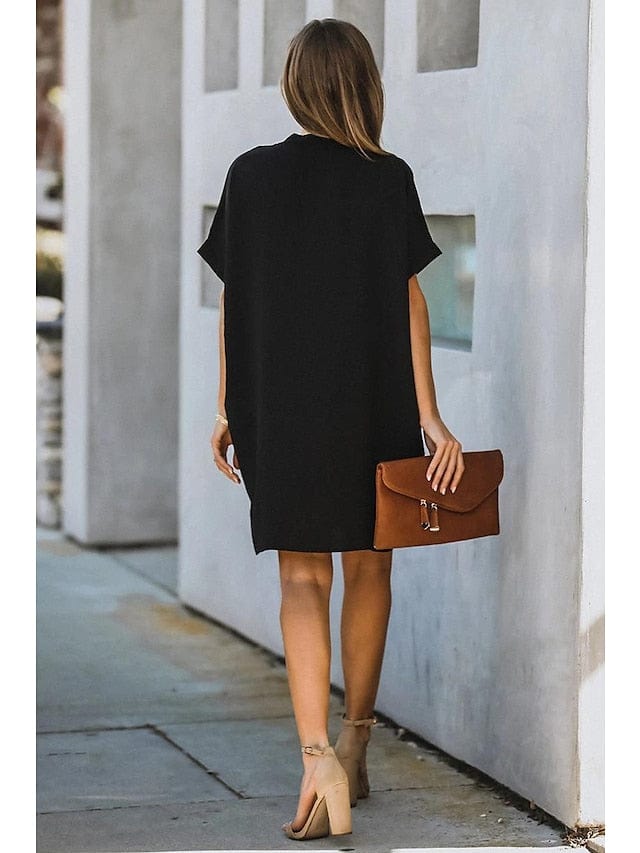 Women's Dress - Casual Dress Midi Dress Black White Yellow Short Sleeve Pure Color Summer Spring V Neck Hot  S M L XL XXL