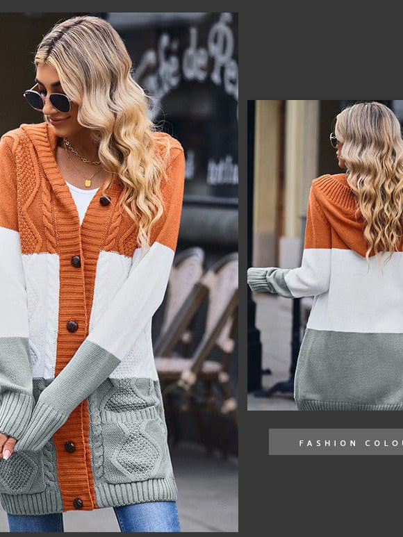 Women's Elegant Hooded Cardigan Jacket in Solid Colors with Twist Design - Long Sleeve Fashion Apparel for Trendy Street Style