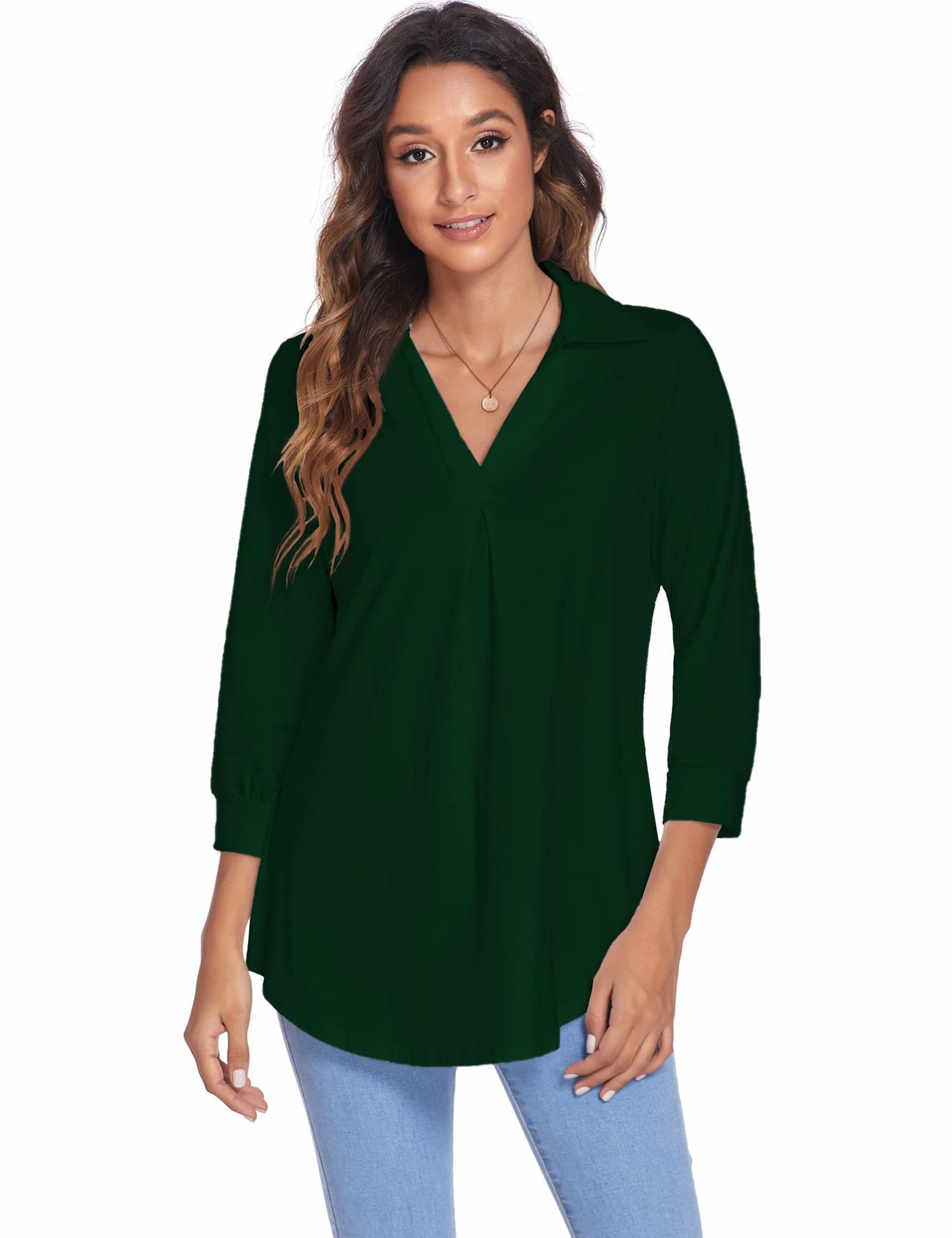 Blouses - Collared V Neck Casual Loose Blouse - MsDressly