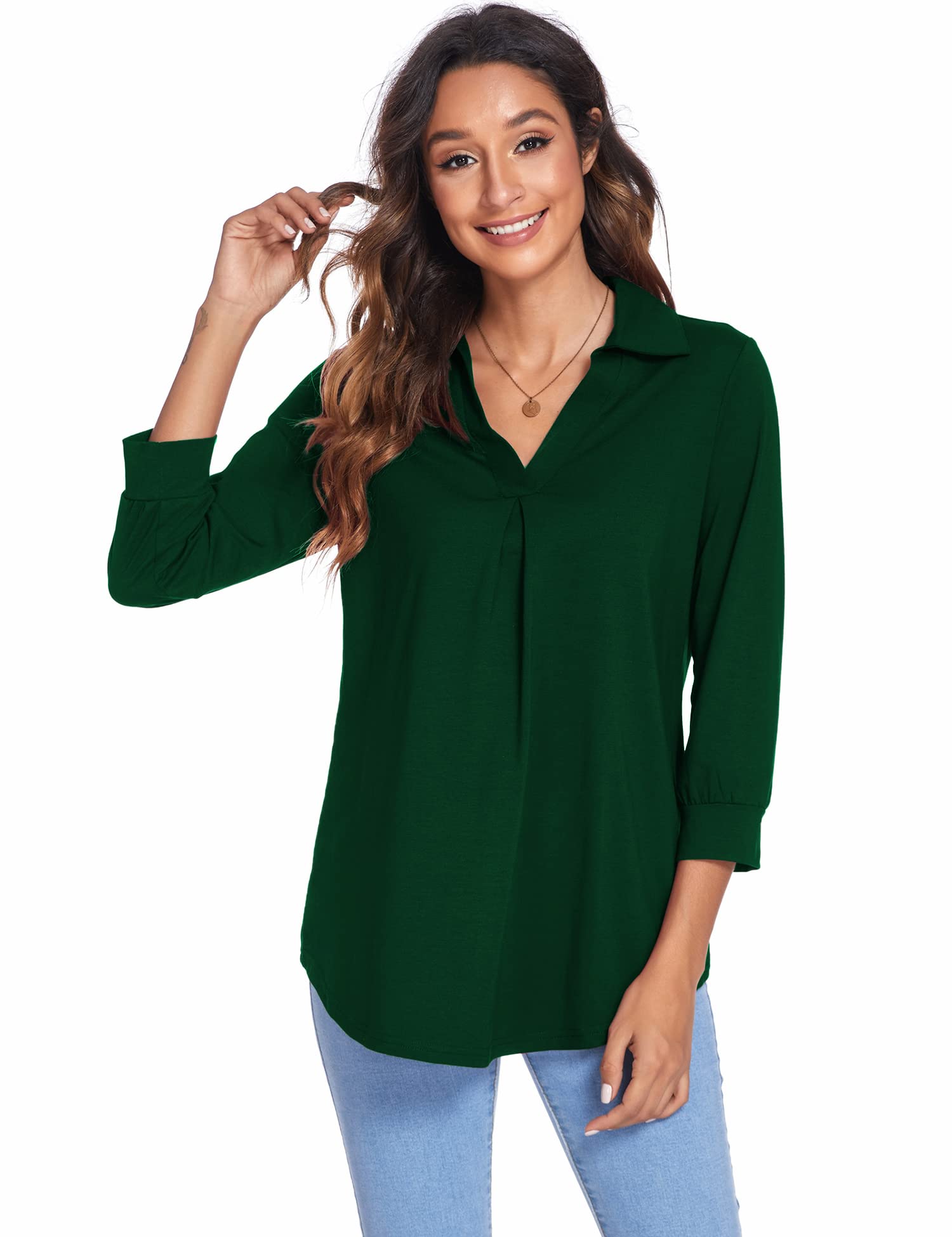 Blouses - Collared V Neck Casual Loose Blouse - MsDressly