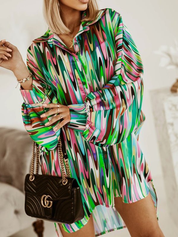 Blouses - Colorful Long Sleeves Abstract Print Blouse - MsDressly