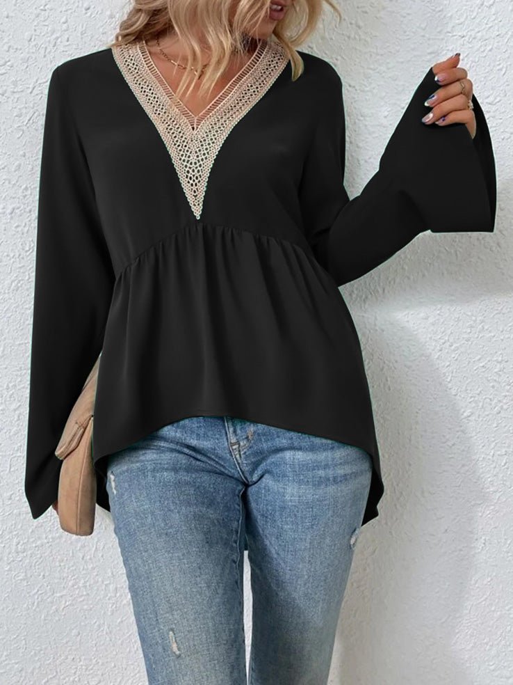 Lace Panel Flare Sleeve Blouse