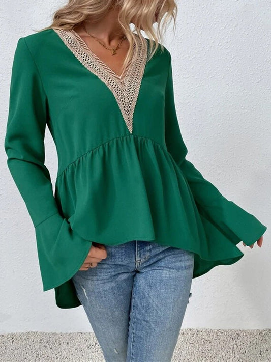 Lace Panel Flare Sleeve Blouse