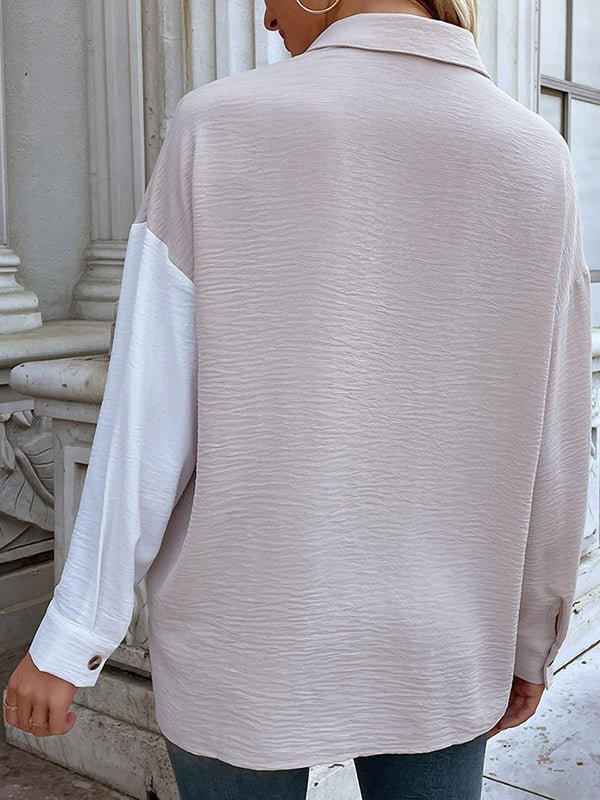 Blouses - Long Sleeve Casual Color Matching Blouse - MsDressly