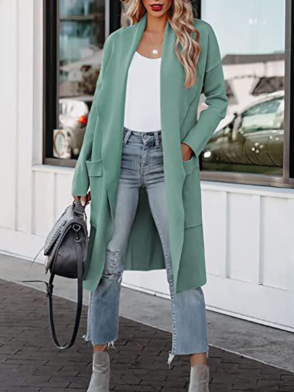 Casual Lapel Pocket Long Wool Coat
