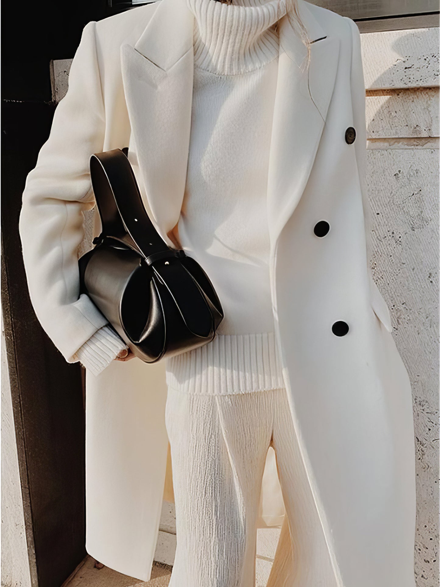 Coats - Lapel Button Long Sleeve Woolen Coat - MsDressly