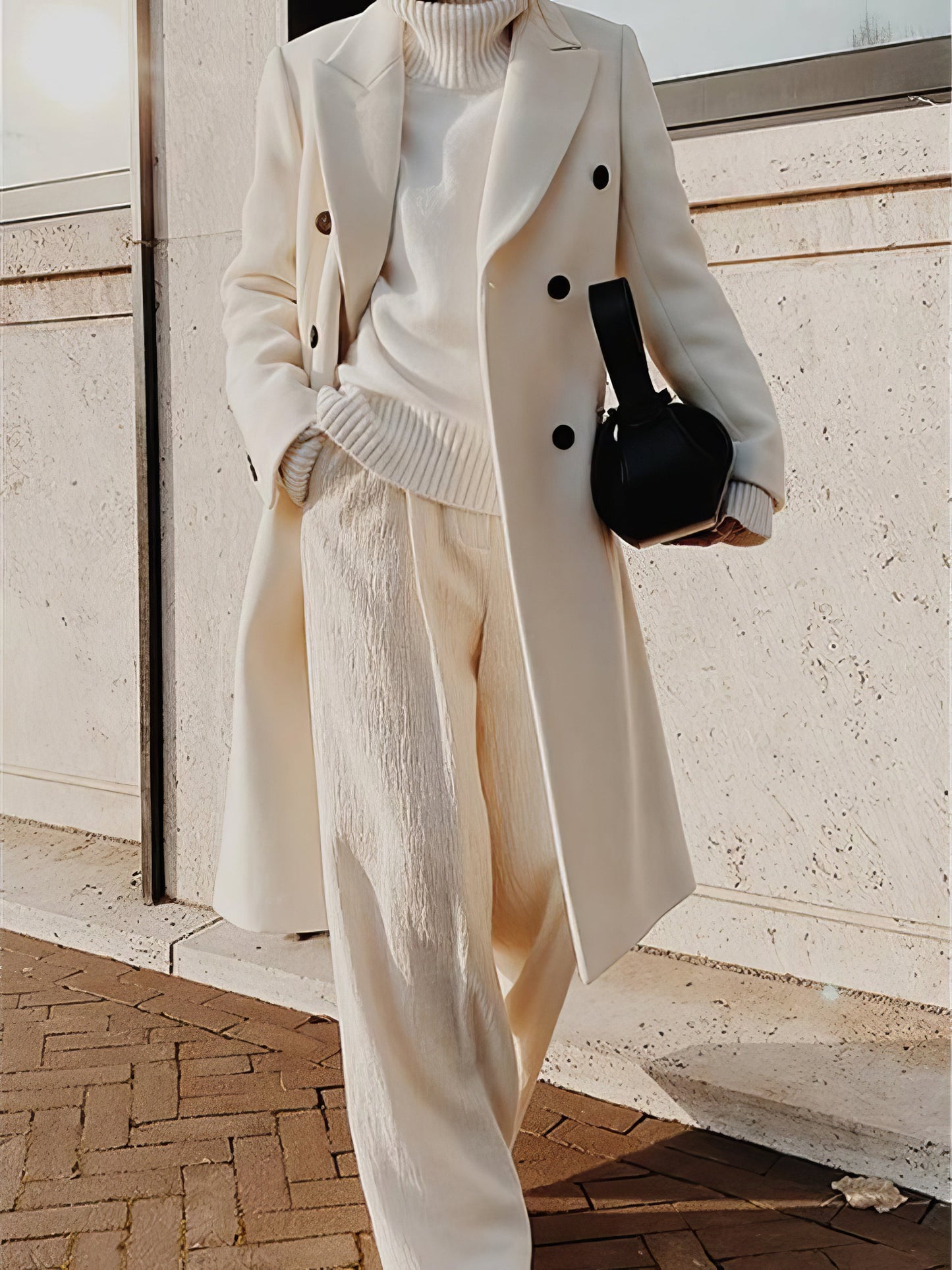 Coats - Lapel Button Long Sleeve Woolen Coat - MsDressly