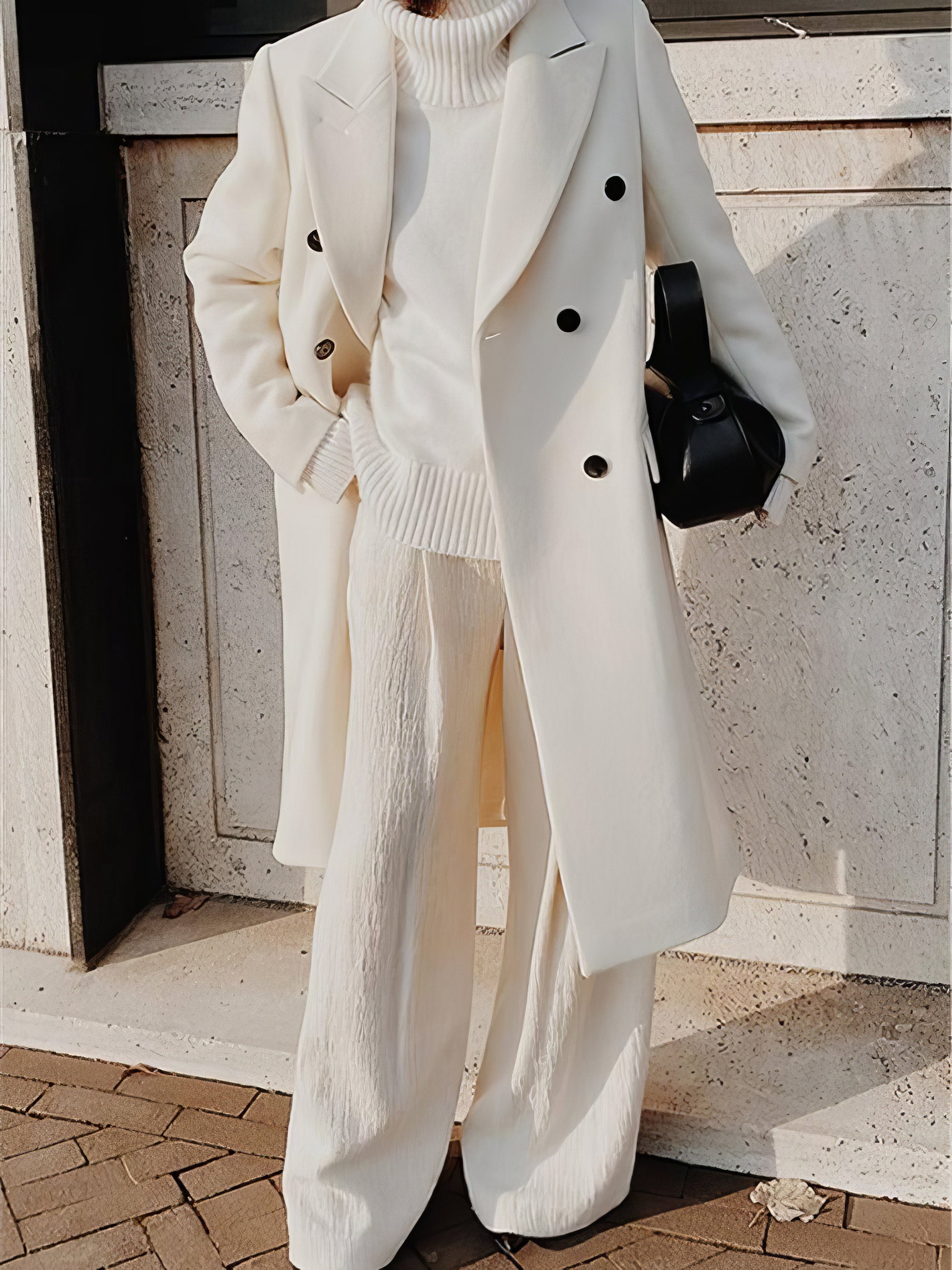 Coats - Lapel Button Long Sleeve Woolen Coat - MsDressly