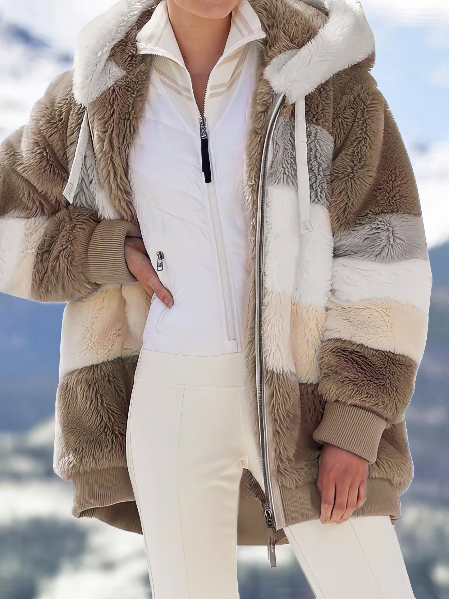 Coats - Plush Multicolor Hooded Zipper Coat - MsDressly