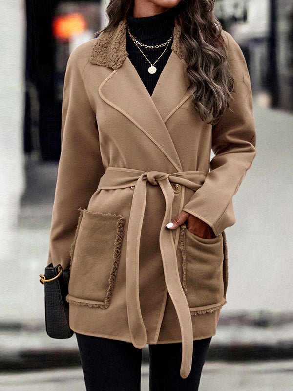 Coats - Solid Woolen Lapel Coat - MsDressly