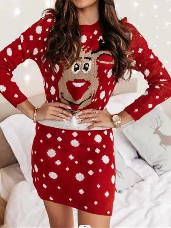 Mini Dresses - Casual Christmas Print Long Sleeve Dress - MsDressly