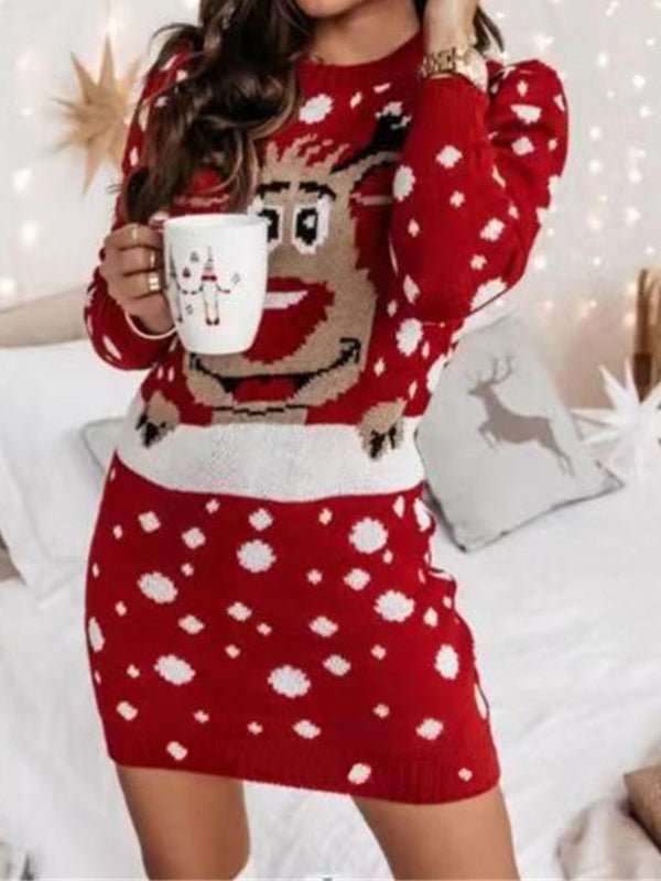 Mini Dresses - Casual Christmas Print Long Sleeve Dress - MsDressly