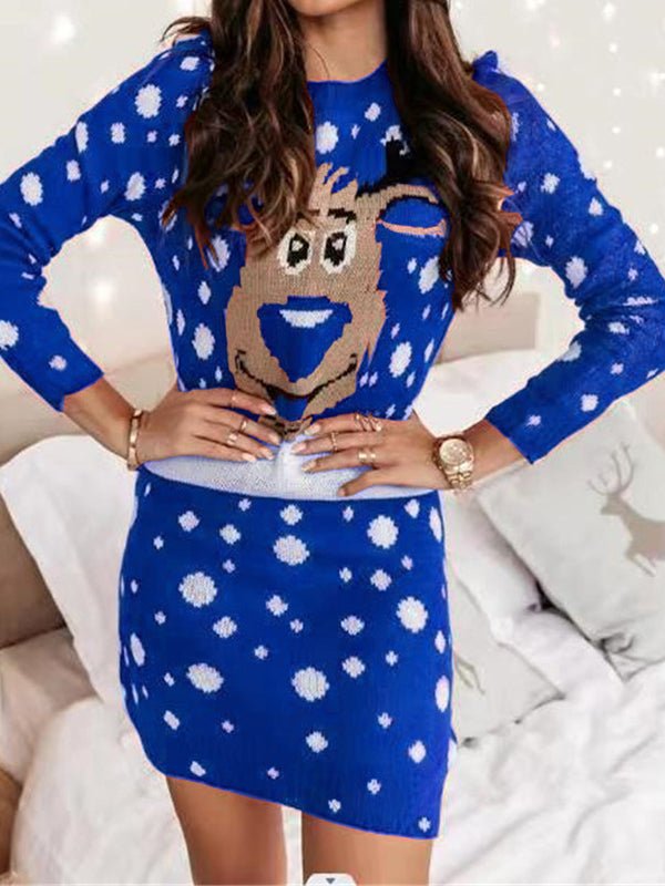 Mini Dresses - Casual Christmas Print Long Sleeve Dress - MsDressly