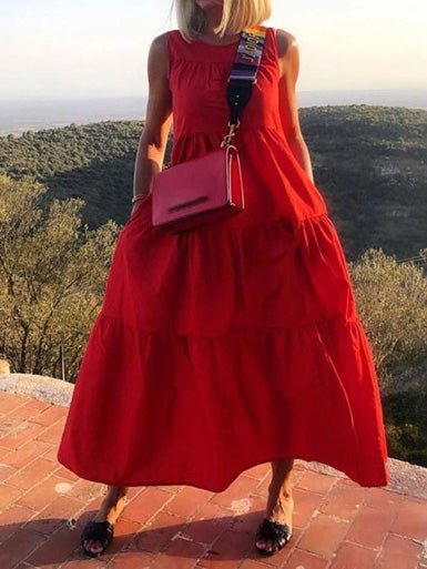 Maxi Dresses - Casual Crew Neck Sleeveless Dress - MsDressly