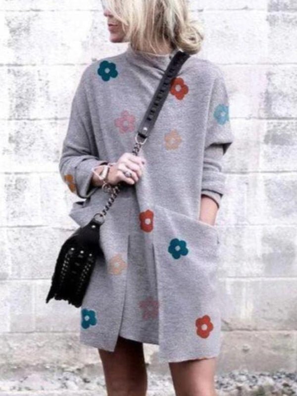 Mini Dresses - Fashion Loose High Collar Printed Mini Dress - MsDressly