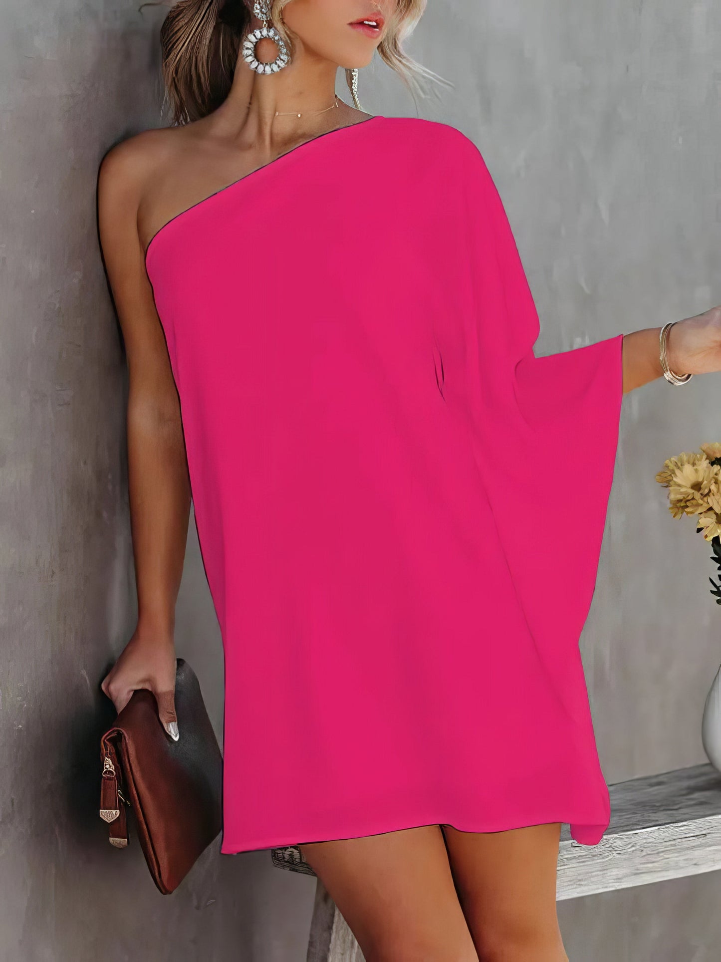 Mini Dresses - Gradient One-Shoulder Casual Dress - MsDressly