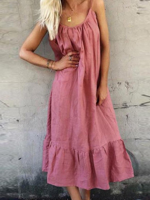 Maxi Dresses - Solid Sling Ruffled Casual Dress - MsDressly