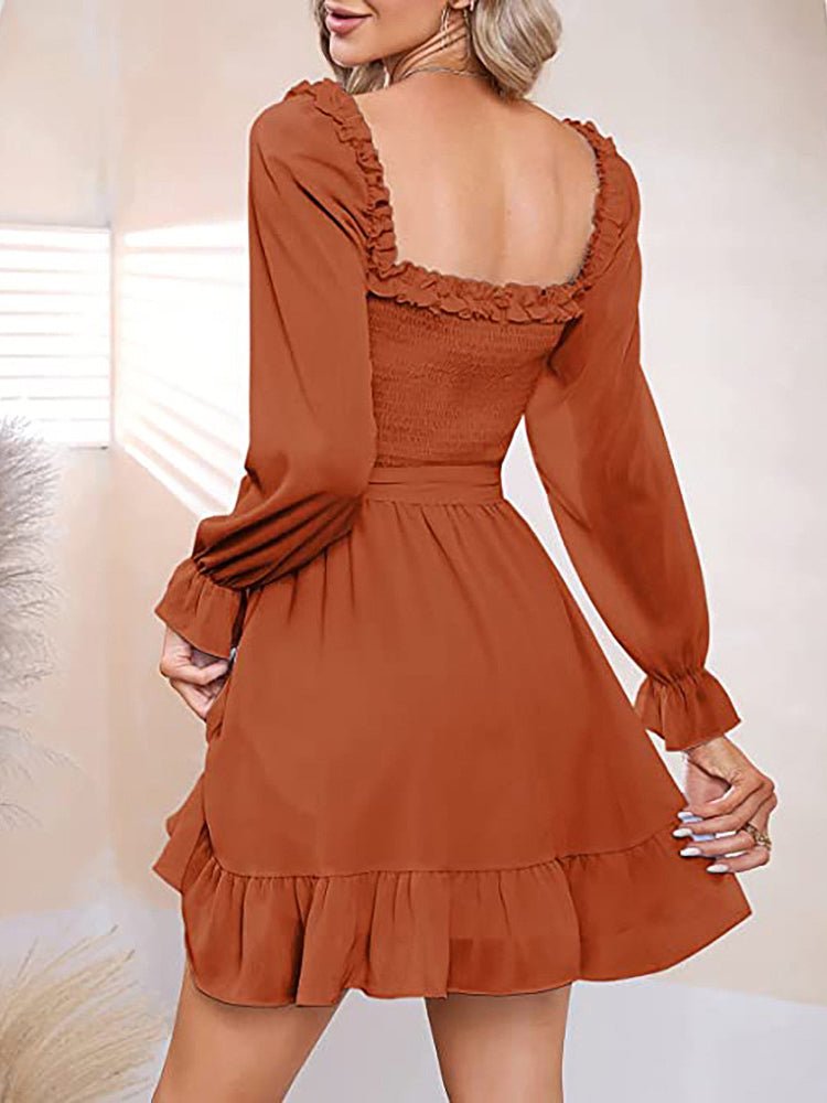 Mini Dresses - V-Neck Chiffon Waist Closing Mini Dress - MsDressly