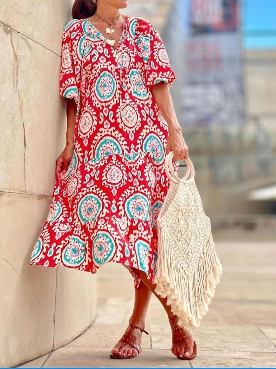 Maxi Dresses - Vintage Print Puff Sleeve Maxi Dress - MsDressly