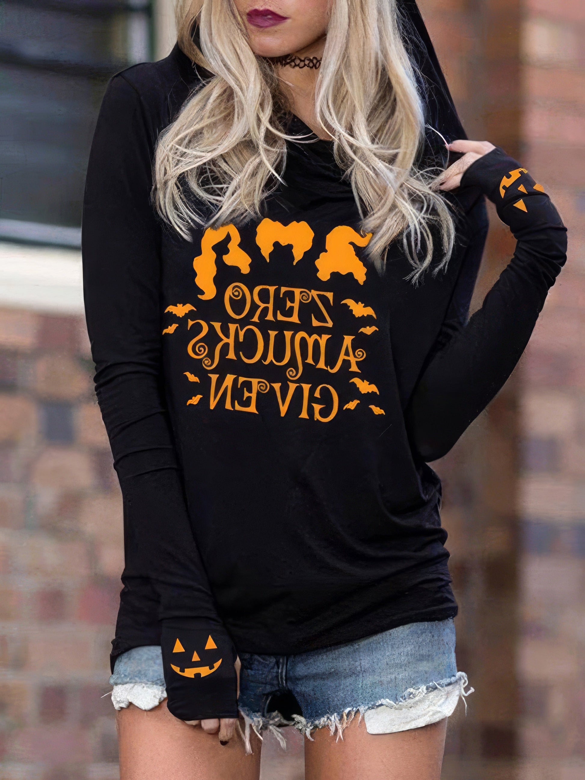 Hoodies - Letter Print Long Sleeve Hoody - MsDressly