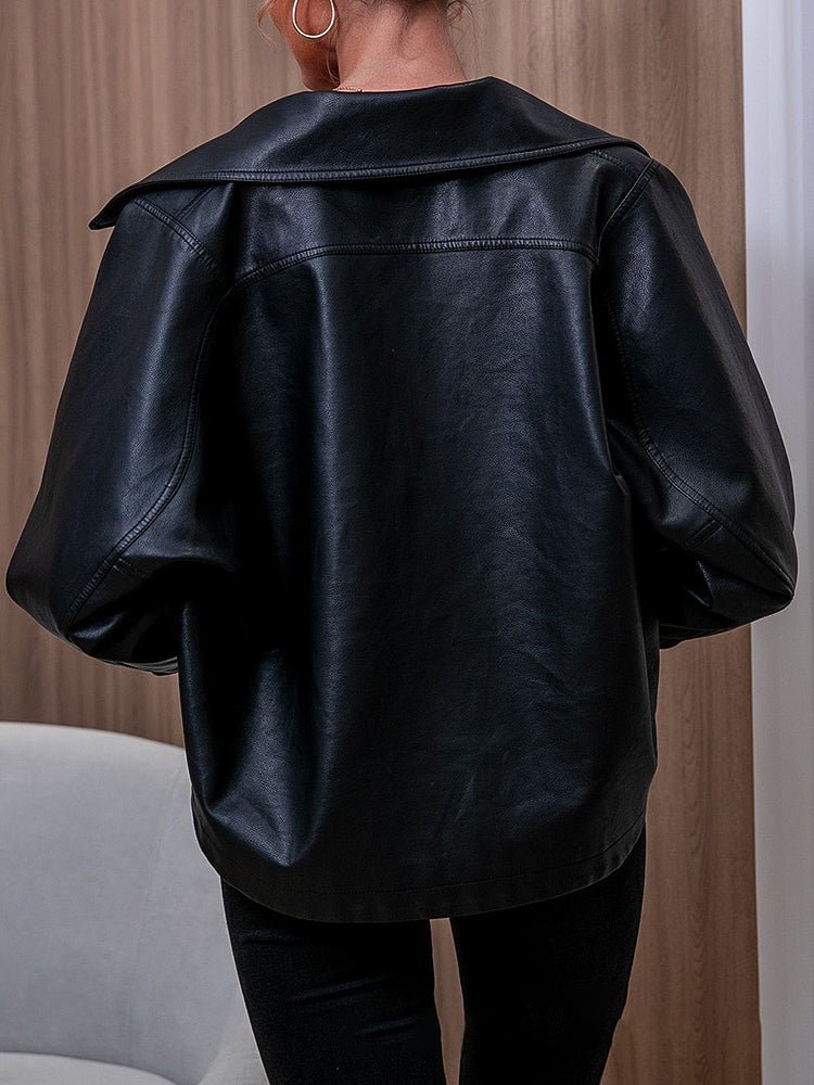 Jackets - Fashion Casual Loose Long Sleeved Leather Jacket - MsDressly