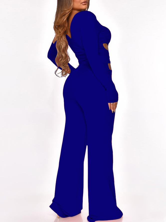 Jumpsuits - Long Sleeve Cut-Waist Skinny Jumpsuit - MsDressly