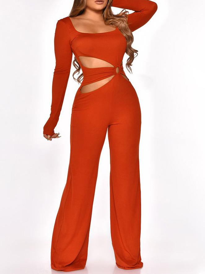 Jumpsuits - Long Sleeve Cut-Waist Skinny Jumpsuit - MsDressly