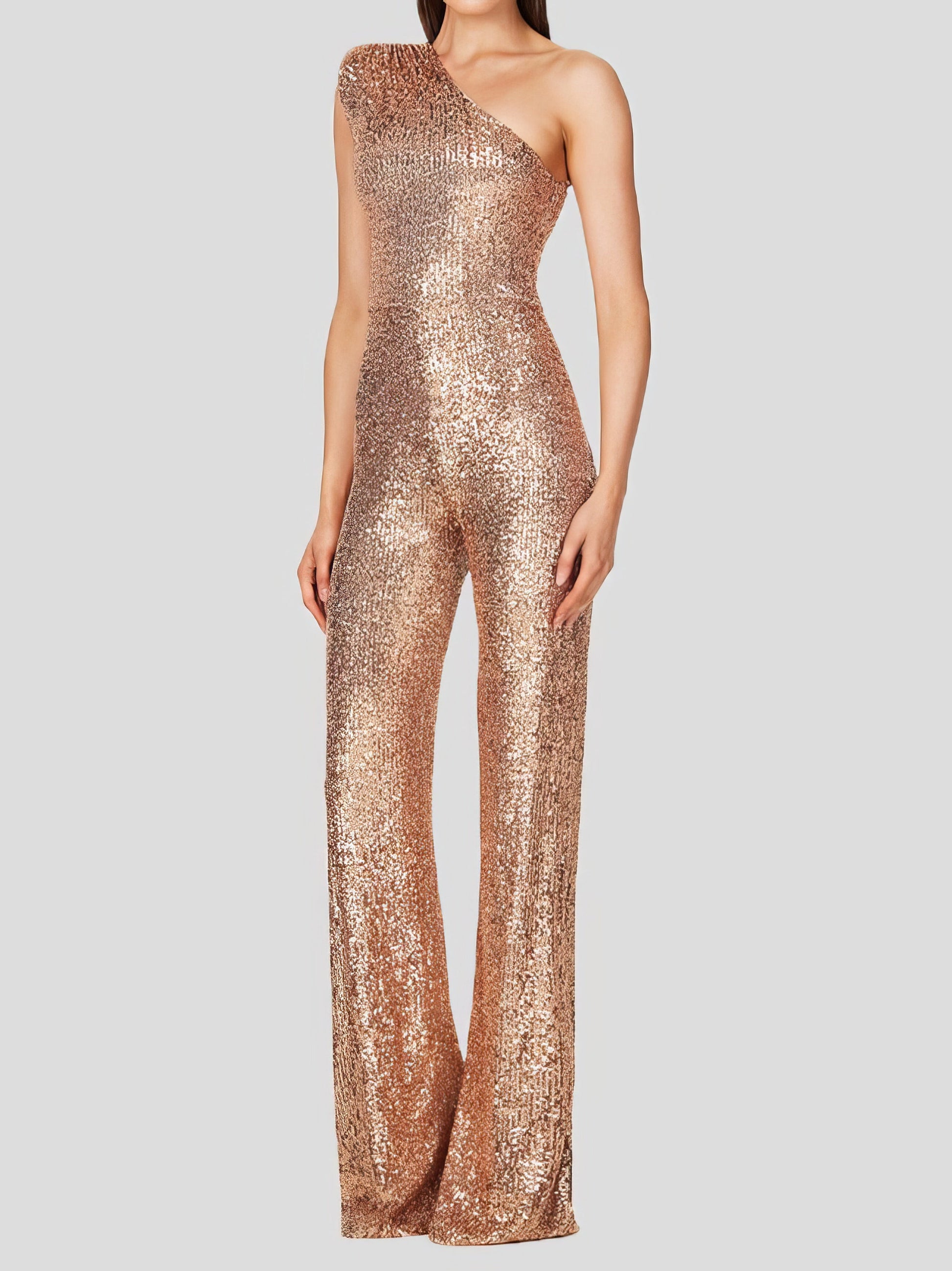 Jumpsuits - One-Shoulder Sequined Slim-Fit Jumpsuit - MsDressly