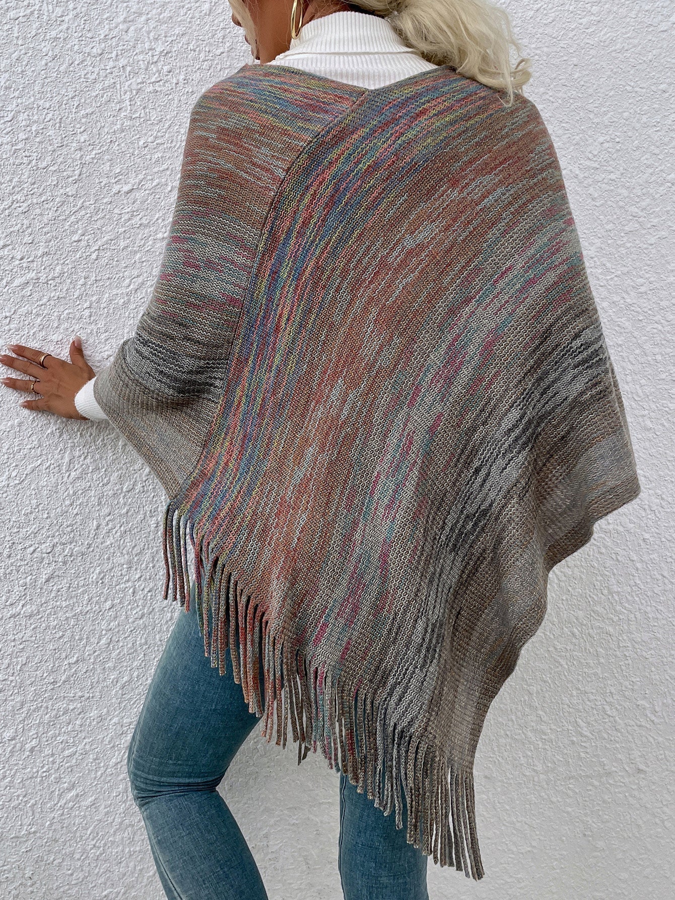 Sweaters - Casual Colorful Fringe Shawl Sweater - MsDressly