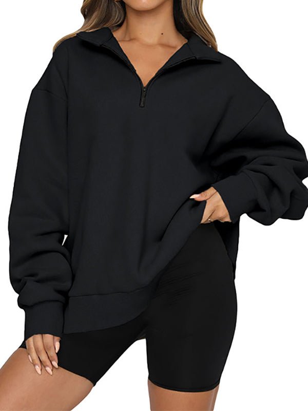Hoodies - Half Zipper Solid Color Pullover Hoodie - MsDressly